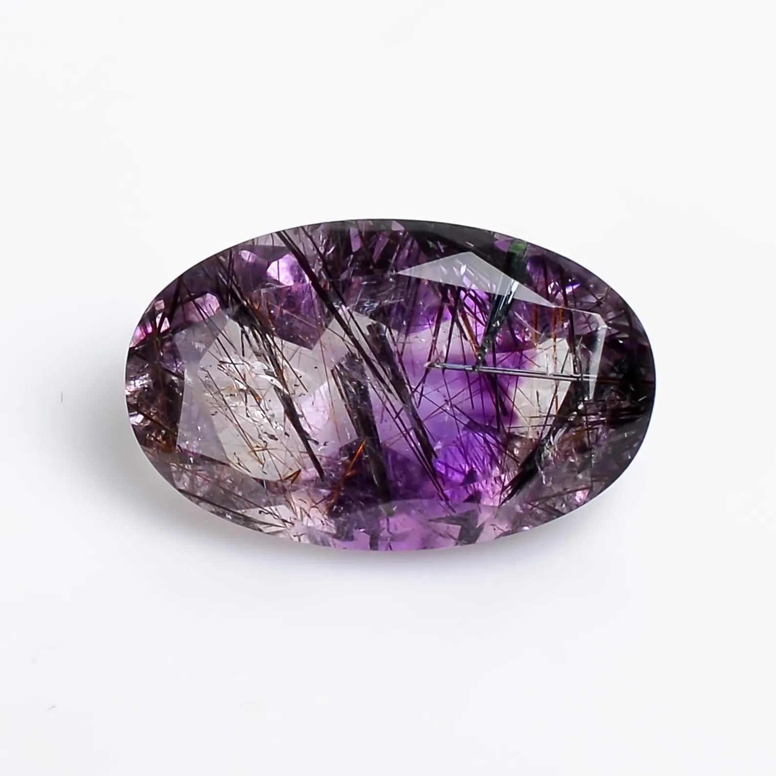 amethyst with cacoxenite natural quartz oval shape cut stone loose gemstone